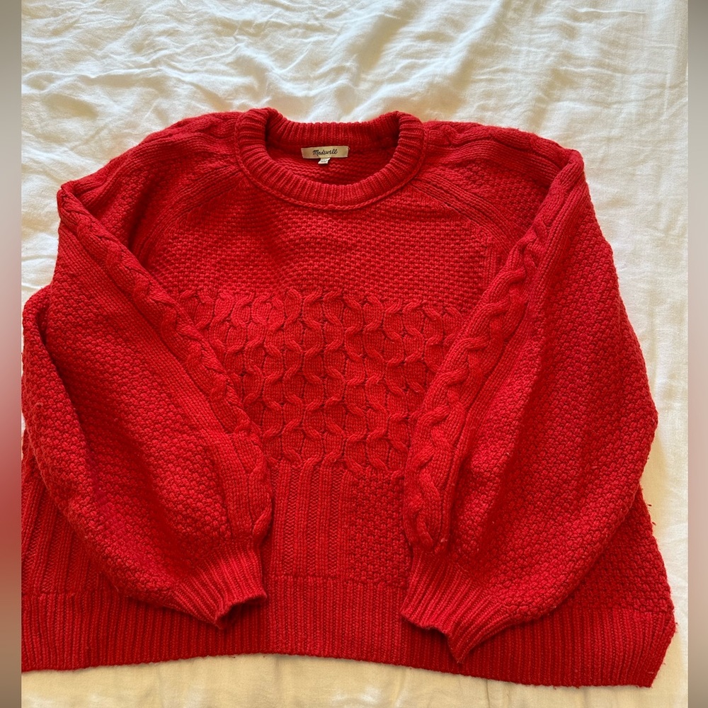 Madewell Red Copenhagen Cable Sweater Size Large